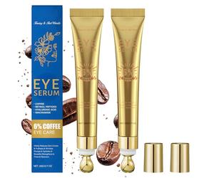 2 PCS 6% Caffeine Eye Serum,Hyaluronic Acid Under Eye Cream for Dark Circles and Anti Aging,for Dark Circles with 360° Massage Ball Reduce Bag,Reduce Eye Bags, Wrinkles and Fine Line 40g in total