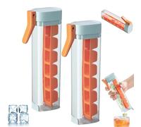 2 PCS 6 Cells Ice Cube Tray Bottle, One Glass Ice Maker, Press Type Ic-e Cube Tray with Lid, Easy Release Ice-Molds for Cocktails, Coffee & Water Bottles, 6 Cubes per Press (Orange)