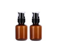 2 PCS 60ml 2oz Amber Plastic Travel Bottles Leakproof Pump Bottles Lotion Emulsion Dispenser Jar Cosmetics Containers with Black Pump for Essential Oil Blends Emulsion Essence Body Wash