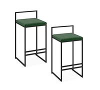 2 Pcs 65CM Dining Chair | Full Backed Black Metal Bar Stools, Flannel Cushion Seat with Footrest & Back Pub | Café Kitchen Stool Max. Load 200KG