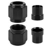 2 Pcs 6AN Female Tube Nut and Sleeve Fittings for 3/8" Hard Line, Precision-Machined Aluminum with Black Anodized Coating, Automotive Engine Retrofit Fuel Brake Line Cooling System Use