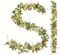 2 Pcs 6ft Christmas Garland With Lights, Xmas Holly Berry Garland, Christmas Garlands for Door Frame, Winter Garland for Indoor Outdoor Home Mantel, Staircase, Party Hoyliday Decorations (6m Lights)