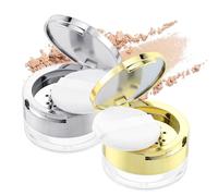 2 Pcs 6G Loose Powder Containers with Puff, Empty Mini Makeup Containers, Reusable Plastic Powder Compact with Mirror, Travel-Friendly Mini Powders Box(Gold, Silver)
