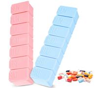 2 PCS 7-Day Portable Pill Organiser Personal Pills Organizers Travel Pills Organizer Box Pill Dispenser 7 Day Mini Tablet Box Pink Blue Plastics Weekly Tablet Organiser for Vitamin Supplement Medicine