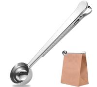 2 PCS 7 Inch Coffee Scoop, Coffee Spoon with Bag Clip, Stainless Steel Measuring for Ground Coffee and Beans, Kitchen Tools, Tablespoon&Long Handle Sealing Clip Tea,Milk Powder, Ice Cream