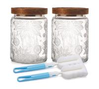 2 PCS 700 ml Glass Jar With Lid, Vintage Patterned Glass Jar, Storage Jar | With Airtight Lid, Vintage Patterned Food Storage Container, Dishwasher Safe Canister for Tea Coffee Sugar