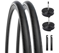 2-PCS 700C Bike Tires 700x25C/25-622, Floding Puncture Proof Road Bike Tires with 2 Inner Tubes Presta Valve & Tire Levers Replacement Set for Road Bicycle