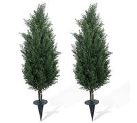 2 Pcs 70cm Artificial Cedar Topiary Trees Outdoor UV Resistant with Ground Spike, Realistic Faux Cypress Plants for Garden Patio Yard Indoor Decor