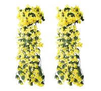 2 Pcs 70cm Artificial Flowers for Hanging Baskets Simulation Violet Flower Artificial Hanging Flowers Artificial Wisteria Vine Violet Ivy Flowers Plants for Garden Wall Wedding Party Home Decoration
