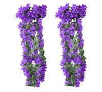 2 Pcs 70cm Artificial Flowers for Hanging Baskets Simulation Violet Flower Artificial Hanging Flowers Artificial Wisteria Vine Violet Ivy Flowers Plants for Garden Wedding Party Wall Home Decoration