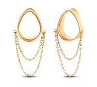 2 Pcs 8-25mm Titanium Steel Ear Tunnels Plugs for Ear Stretching - Hypoallergenic Body Piercing Jewelry with Love & Water Droplet Chain Design - Large Earlobe Support(Water droplets Gold,19mm (3/4"))