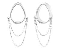 2 Pcs 8-25mm Titanium Steel Ear Tunnels Plugs for Ear Stretching - Hypoallergenic Body Piercing Jewelry with Love & Water Droplet Chain Design - Large Earlobe Support(Water droplets Silver,14mm 9/16")