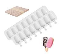 2 Pcs 8 Cavities Ice Cream Mould Silicone Pop Ice Lolly Mold with 50 Wooden Sticks Cakesicle Moulds BPA Free Reusable Easy Release DIY