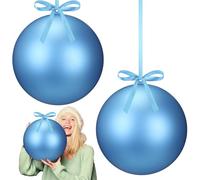 2 Pcs 8" Extra Large Size Christmas Hanging Ball Ornaments Oversized Huge Big Xmas Christmas Plastic Balls for Outside Lawn Yard Tree Hanging Decorations (Matte Light Blue)