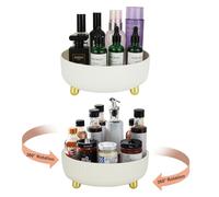 2 PCS 8 Inch Lazy Susan Turntable, Small Lazy Susan Turntable Organizer for Cabinet, Plastic Spice Rack Organizer, Rotating Storage Rack for Kitchen, Fridge, Countertop, Makeup, Condiments (White)