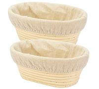 2 PCS 8 inch Oval Long Banneton Brotform Bread Dough Proofing Rising Rattan Basket & Liner for Professional & Home Bakers