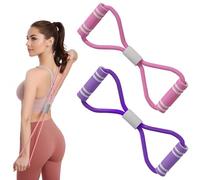 2 PCS 8-Shaped Resistance Bands with Handles, Chest Expander, Yoga Gym Fitness Pulling Rope, Exercise Bands for Arm Back Shoulder Stretch, Women and Men (Purple, Pink)