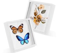 2 Pcs 8 x 8 inch 3D Shadow Box Frame, Square Picture Frames for Crafts 3D Deep, White Wooden Display Box Frame, Anniversary Memory Photo Frames for Filling Objects, Artworks, Memories, Wedding Flowers
