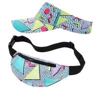 2 Pcs 80s 90s Fanny Pack Sun Visor Hat Waist Bag 80s 90s Outfit Retro Summer Sports Party Fashion Accessories for Men Women, Green, 13.7 x 5.5 inches/ 35 x 14 cm, Stylish and Practical