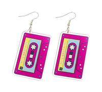 2 Pcs 80s Earrings for Women,Colorful Cassette Tape Acrylic 90s Earrings,Retro Style Cassette Tape Accessories Neon Earring,for 80s and 90s Women Outfit Accessories Glow Party Neon Earring