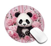 2 PCS 8inch Round Mouse Pad Panda Rose Flowers Pink White Stripe Mouse Mat with Non-Slip Rubber Base Custom Computer Mouse Pads for Wireless Mouses Laptop Office Desk Accessories Gaming Mousepad