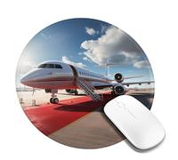 2 PCS 8inch Round Mouse Pad Red Carpet Airplane Mouse Mat with Non-Slip Rubber Base Custom Computer Mouse Pads for Wireless Mouses Laptop Office Desk Accessories Gaming Mousepad