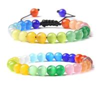 2 Pcs 8mm Cat Eye Stone Beads Bracelet Cute Pink Chromatic Bead Bracelets Bangle-Style 1