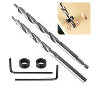 2 Pcs 9.5mm Pocket Hole Drill Bits, High Speed Steel Round & Hex Shank Twist Drill Bit Set with Depth Stop Collar Quick Release Drill Guide Tools for Manual Woodworking Metalworking (Silver)
