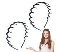 2 Pcs 90s Zig Zag Headband, Plastic Hairbands with Sharks Comb, Non-Slip Wavy Elastic Headbands for Women Men Girls, Unisex Hair Accessories (Black)