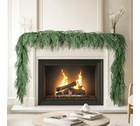 2 Pcs 9FT Norfolk Pine Garland (18FT Total): Real Touch Artificial Christmas Greenery with 180 Branches, Premium Decor for Mantle, Table, Wall, Indoor/Outdoor(Dark Green)