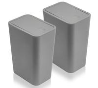 2 Pcs 9L Slim Bathroom Bin with Lid, Touch Top Dog Proof Narrow Trash Can, Plastic Thin Rubbish Bin for Bedroom Kitchen Office Toilet Living Room (Grey)