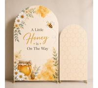 2 Pcs A Little Honey is On The Way Arch Cover Backdrop 7.2ft and 6ft for Baby Shower Decorations Gender Reveal Party, Aesthetic Trendy Baby Shower Blue boy
