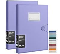 2 pcs A4 Display Folders, 120 Pockets A4 Display Book Document Clear Folders with Plastic Sleeves and Safety Rope Presentation Folders Document Project Folder for School Home and Offices - Purple