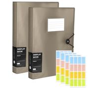 2 Pcs A4 Display Folders,120 Pockets Display Book Folder with Plastic Sleeves Safety Rope, Presentation Folders for Documents, School, Office & Business Project (Browny Grey)