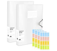 2 Pcs A4 Display Folders, 120 Pockets Display Book Folder with Plastic Sleeves Safety Rope, Presentation Folders for Documents, School, Office & Business Project (White)
