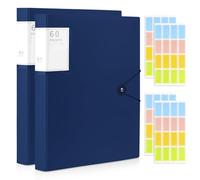 2 Pcs A4 Folder with Plastic Sleeves, 120 Pockets Display Folders with Safety Rope, A4 Presentation Certificate Documents Display Book for School Office Business (Dark Blue)