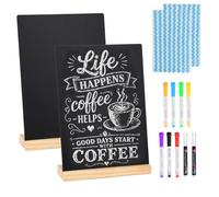 2 Pcs A4 Small Chalk Boards with Stands Signs Blackboards Menu Board | Acrylic Double Sided For Kitchen Restaurant Bar Party, With 9 Pens And 2 Cloths