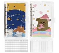 2 Pcs A6 Binder Notebook,Cartoon Bear 6 Ring Loose Leaf Small Diary Journal Planning Notepad Pocket Notebook with Transparent PVC Cover Gift for Kid Christmas Birthday Office School Supplies