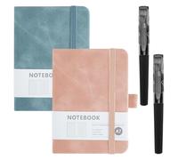 2 Pcs A7 Pocket Notebook with 2 Pens, 200 Pages Mini Leather Notepad with Elastic Band & Bookmark, Small Lined Notebook for Office, School, Travel, and Gift (8x11cm, Classic Ruled)