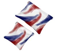 2 PCS Abstract Blue and Red lines Pocket Cosmetic Bag, Self-Closing Shrapnel Makeup Pouch, Portable No Zipper Mini Travel Make Up Bag for Headphones Coin Lipstick Cosmetics Earphones Jewelry Organizer