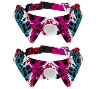2 PCS Abstract Dog Cat Paw Prints Puppy Collar with Bowtie, Adjustable Pet Bow Tie, Dog Bow Tie Collar for Cats Dogs, Comfortable, Soft, Suit Neck 11.2-12.2 IN