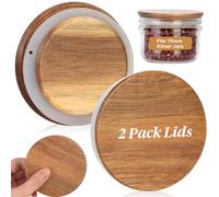 2 Pcs Acacia Wood Lids for Kilner Clip Top Round Jar Wood Jar Lids with Silicone Sealing 7.5cm Replacement Lids Silicone Seals for 0.125L Kilner Preserving Jars Airtight and Leak Proof