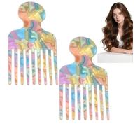 2 PCS Acetate Board Fine-Toothed Afro Comb, 4.72 Inch Wide Tooth Hair Pick Comb for Curly Hair - Detangling, Volumizing Styling Tool for Women & Men, Detangling Afro Co/mb for Curly H/air(Colourful)