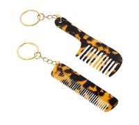 2 Pcs Acetate Mini Leopard Print Comb Keychain Portable Hair Styling Tool for Women