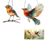 2 Pcs Acrylic Birds Sun Catchers Hanging Garden Suncatcher High-Transparency Clear Stained Ornament With Bird Patterns For Home Wall Outside Porch Room