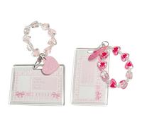2 Pcs Acrylic Kpop Photocard Holder Crystal Butterfly 3 Inch Credit ID Badge Holder Bank Card Keychain Cute Girl's Bus Card Student Card Pendant Keychain (Love Form)