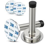 2 PCs Adhesive Mounted Door Stop | Protect Furniture & Walls from Slamming Doors | No Screw Door Stop | Stainless Steel Door Stoppers with Sound Dampening Bumper Top