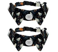 2 PCS Adjustable Bow Tie Dog Collar, Halloween Ghost Cute Dog Tuxedo Collar, Formal Pet Cats Necktie for Puppy Cat Wedding Grooming, Birthday Gift