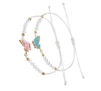 2 PCS Adjustable Butterfly BFF Bracelets, Butterfly Matching Bracelets Braided Rope Friendship Bracelet, Handmade Charm Best Friend Bracelet Strand Couples Jewelry Gifts for Women Couples Friend