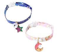 2 Pcs Adjustable Cat Collar with Quick Release Buckle Breakaway Cat Collar with Bell Cute Moon and Star Cat Collar with Bells and Bell Adjustable Cute Kitty Collar with Bells for Cats Kitten